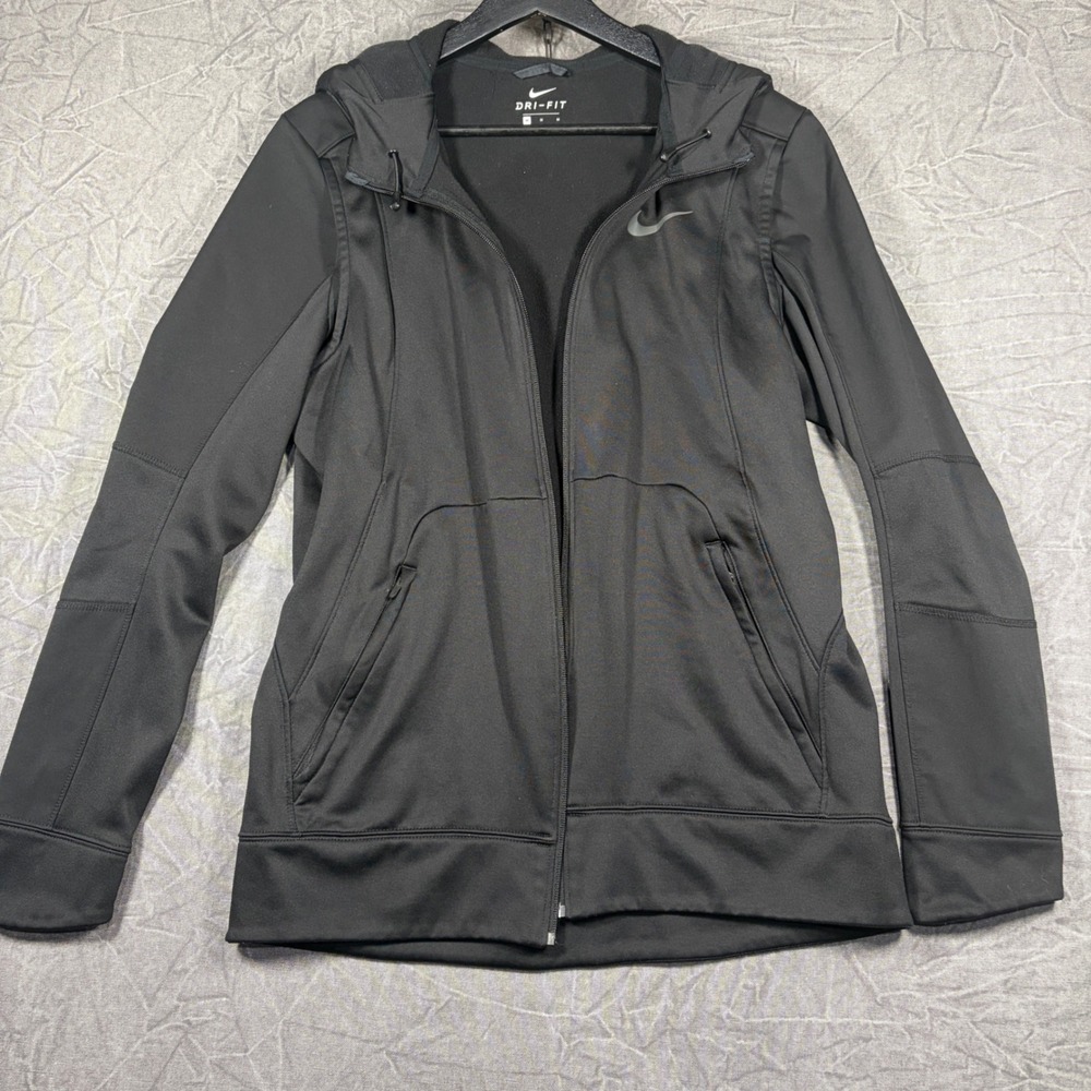 Nike Jacket Womens M Black Dri-FIT Full Zip Hoodie Fleece Lined Activewear